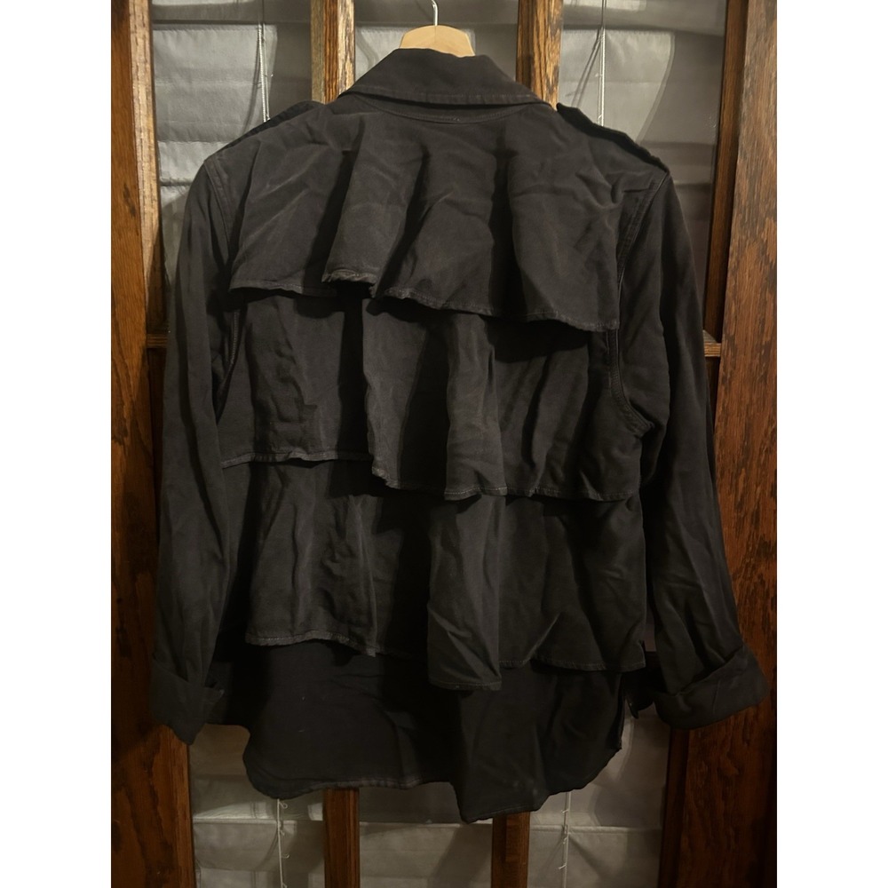 AMO denim Ruffle Army Shirt Jacket In Washed Black Size Extra Small - Picture 6 of 8
